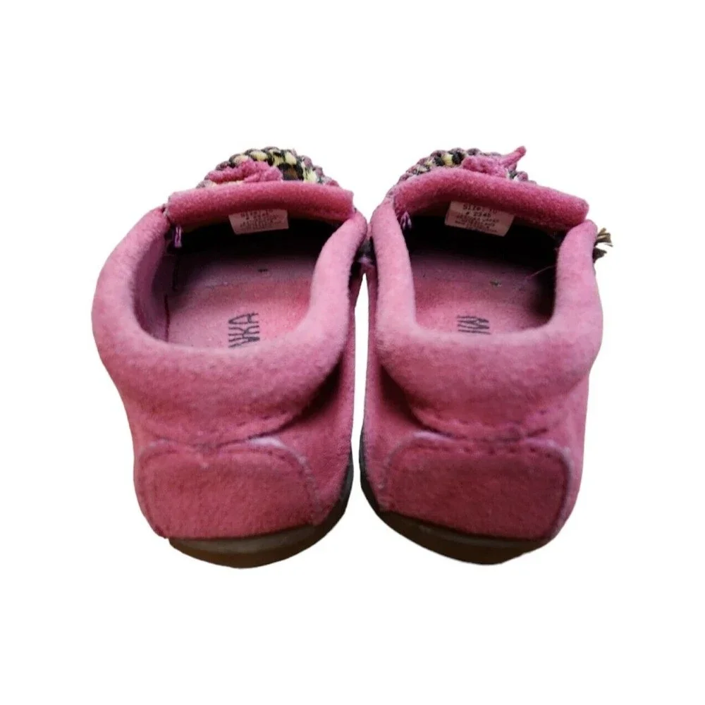 Minnetonka Moccasins Pink Leopard Print Shoes Leather Suede Kids Size 10 Girls